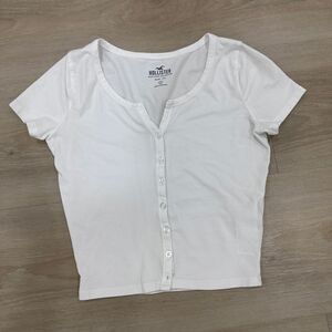 Hollister White Button Up Short Sleeve Shirt, Size S